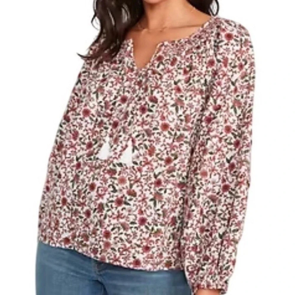 Cottagecore Puff-Sleeve Floral Printed‎ Smocked Poet Swing Oversized Top Size XS